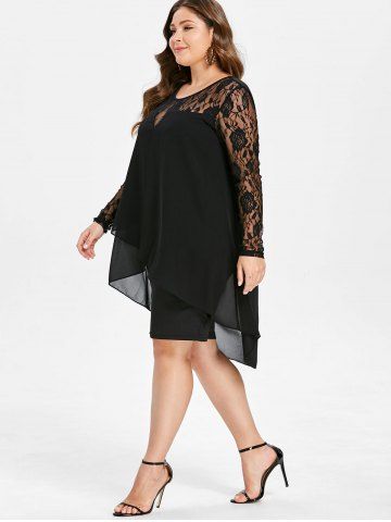 Plus Size Flower Lace Tulip Hem Layered Dress