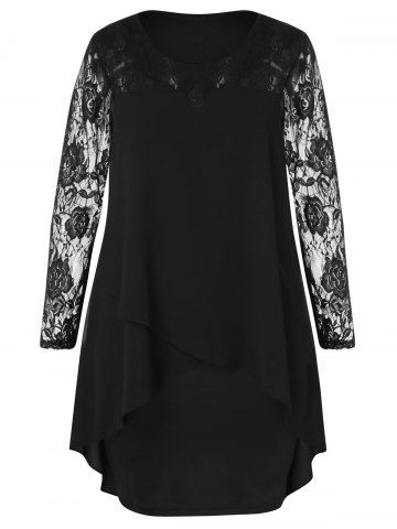 Plus Size Flower Lace Tulip Hem Layered Dress
