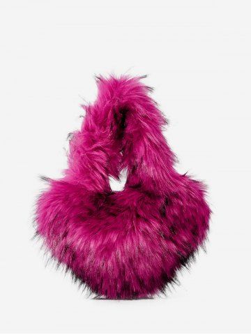 Women's Fashion Retro Heart Shape Fluffy Faux Mink Hair Party Tote Bag - DARK CARNATION PINK
