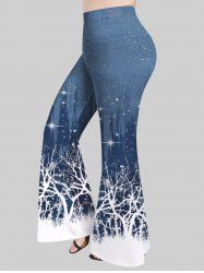 Plus Size Sparkling Branch Print Flare Pants -  