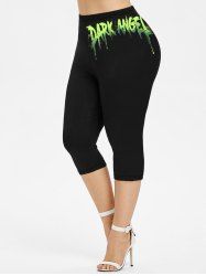 Gothic Painting Splatter Letters Print Capri Leggings -  