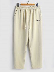 New York Letter Embroidery Twill Drawstring Pockets Casual Pants -  