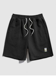 Geometric Textured Basic Drawstring Shorts -  