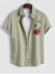 Slogan Rose Pattern Short Sleeves Shirt -  