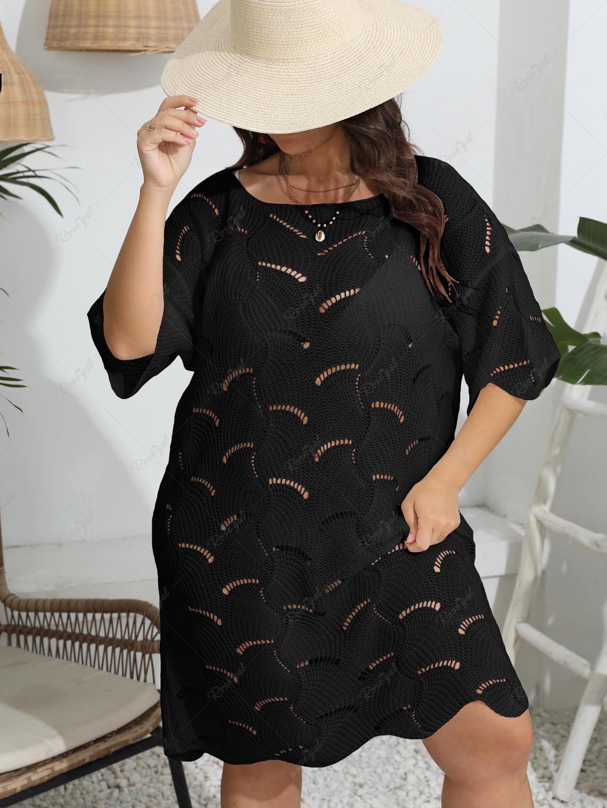Online Plus Size Hollow Out Crochet Cover Up Dress  