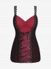 Lace Ruched Lace-up Tank Top And Plus Size Lace Panel Flare Pants with Lace-up Gothic Outfit -  