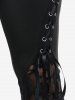 Lace Ruched Lace-up Tank Top And Plus Size Lace Panel Flare Pants with Lace-up Gothic Outfit -  