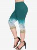 Plus Size Waves Sequins Glitter Printed Short Sleeves T-shirt and Pocket Cropped Leggings Outfit -  