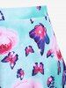 Plus Size Ruffled Overlay Flower Butterfly Print Skirted Tankini Swimsuit (Adjustable Shoulder Strap) -  