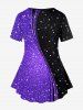 Plus Size Heart Pentagram Bicolor Print Galaxy Short Sleeves T-shirt -  