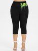 Gothic Painting Splatter Letters Print Capri Leggings -  