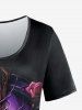 T-shirt Gothique Rose Croix et Oiseau Imprimés à Manches Courtes - Noir 1X