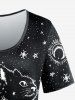 Plus Size Galaxy Cat Moon Sun Print Short Sleeves T-shirt -  