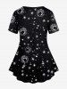 Plus Size Galaxy Cat Moon Sun Print Short Sleeves T-shirt -  