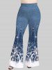 Plus Size Sparkling Branch Print Flare Pants -  