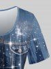 T-shirt 3D Arbre Imprimé avec Poches de Grande Taille à Paillettes - Bleu profond 3X