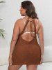 Plus Size Crochet Backless Halter Cover Up Dress -  