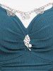 Plus Size Butterfly Chain Panel Buckle Ruched Cinched Split Sleeves T-shirt -  