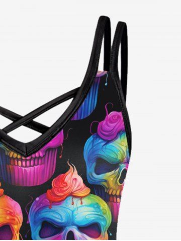 Gothic Skull Print Crisscross Cami Dress