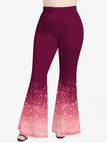 Plus Size Glitter Print Ombre Flare Pants