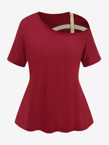 Plus Size Short Sleeves Crisscross T-shirt - RED - XL