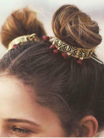 Hollow Out Ring Tassel Hair Stick - RED