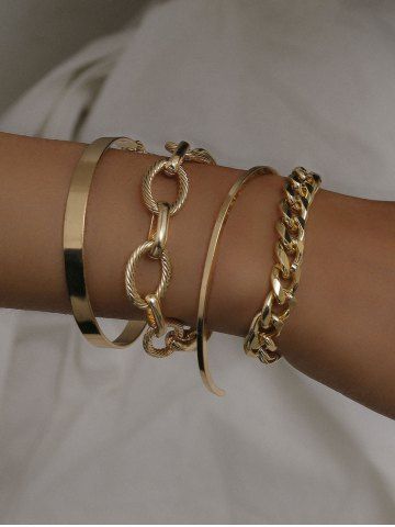 4Pcs Vintage Chains Twist Bracelets - GOLDEN