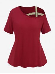 T-shirt Croisé de Grande Taille à Manches Courtes - Rouge XL