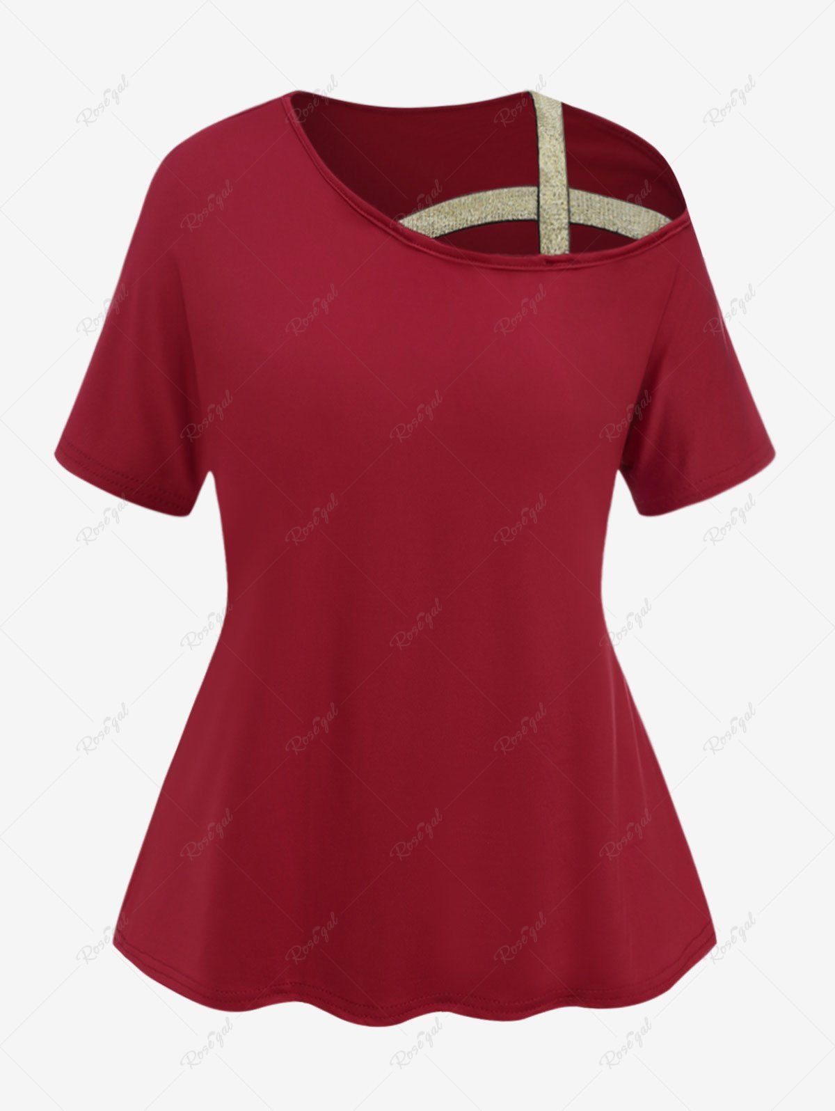 T-shirt Croisé de Grande Taille à Manches Courtes Rouge 2XL
