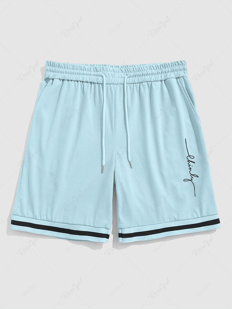 Best Letter Graphic Printed Striped Panel Sweat Shorts  