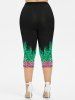 Sequins Glitter Printed Short Sleeves T-shirt and  Capri Leggings Plus Size Outfit -  