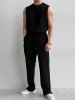 Casual Basic Two Piece Set Solid Color Crew Neck Ribbed Textured Plain Tank Top Sleeveless T Shirt Drawstring Pants Set -  
