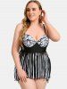 Plus Size Faces Print Tassel Tankini Swimsuit -  