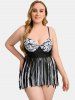Plus Size Faces Print Tassel Tankini Swimsuit -  