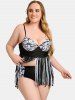 Plus Size Faces Print Tassel Tankini Swimsuit -  
