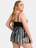 Plus Size Faces Print Tassel Tankini Swimsuit -  