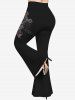 Halloween Plus Size Skull Cross Print Flare Pants -  
