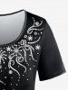 T-shirt Ombre Figure Floral Imprimé de Grande Taille à Paillettes - Noir 6X