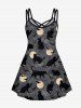 Gothic Cat Moon Bat Print Crisscross Cami Dress -  