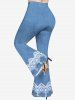 Plus Size Paisley Denim Print Flare Pants -  