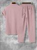 Men's Solid Color Lapel Collar Button Front Short Sleeve Shirt And Casual Pants Set -  