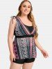 Plus Size Tie Ethnic Pattern Print Boyleg Tankini Swimsuit -  