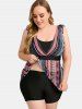 Plus Size Tie Ethnic Pattern Print Boyleg Tankini Swimsuit -  
