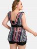 Plus Size Tie Ethnic Pattern Print Boyleg Tankini Swimsuit -  
