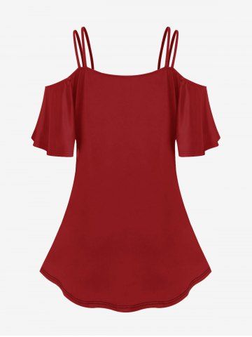 Gothic Wolf Printed Cold Shoulder T-shirt