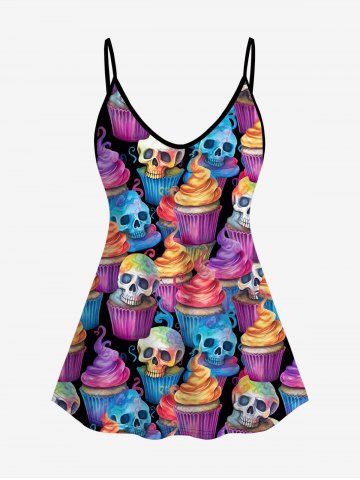 Gothic Skulls Ice Cream Print Cami Top(Adjustable Shoulder Strap) - MULTI-A - S