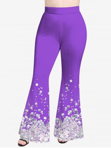 Plus Size Sequins Glitter Print Flare Pants