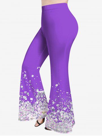 Plus Size Sequins Glitter Print Flare Pants