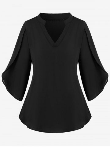 Plus Size Tulip Sleeves Curve T-shirt - BLACK - L