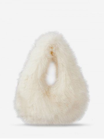 Women's Simple Style Solid Color Fluffy Faux Mink Hair Winter Tote Bag - WHITE